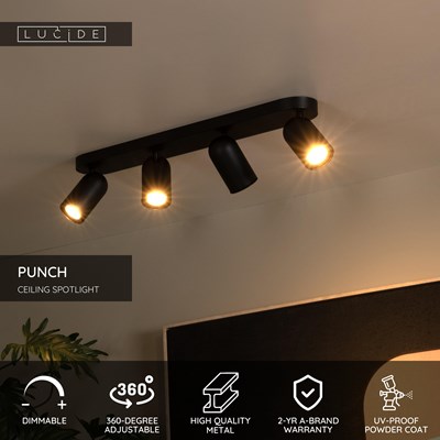 Lucide PUNCH - Ceiling spotlight - 4xGU10 - Black